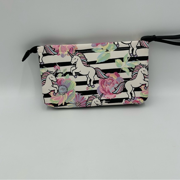 Luv Betsey Johnson Unicorn Floral Stripe Pouch Wristlet Zip Kawaii Whimsigoth